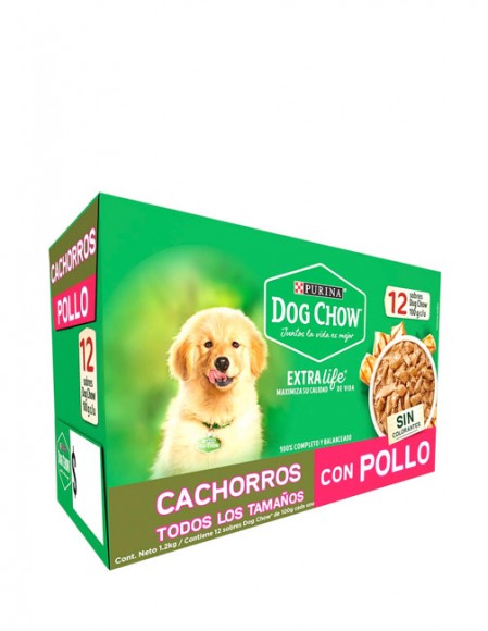 12 pack sobre Dog Chow cachorro sabor pollo