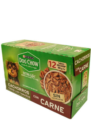 12 pack sobre Dog Chow cachorro sabor carne