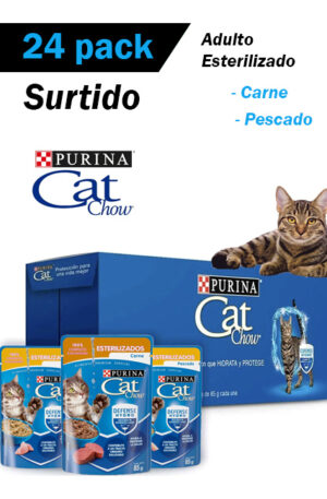 Cat chow sobre esterilizado - caja surtida (sabor carne y pescado - 24 piezas)