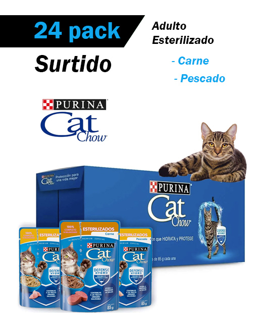 Cat chow sobre esterilizado - caja surtida (sabor carne y pescado - 24 piezas)