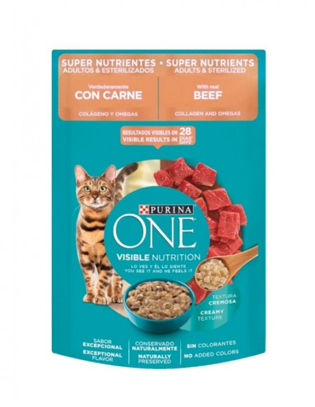 purina-one-adulto-SupNutrient Purina One Gato sobre super nutrientes carne adultos y esterilizados (caja con 24 pz)
