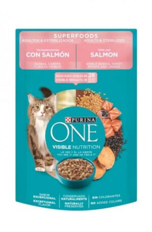 Purina One Gato sobre superalimento salmón adultos y esterilizados (caja con 24 pz)