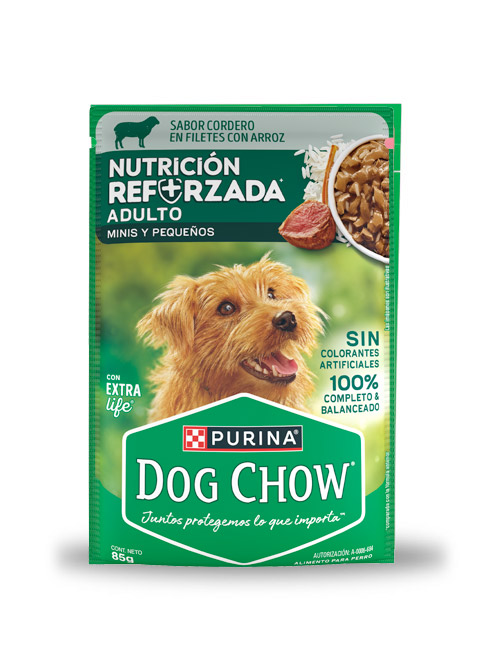 DChowSobreCorderoRP Sobre Dog Chow nutrición reforzada adulto minis y pequeños - cordero/arroz (caja 24 pz)