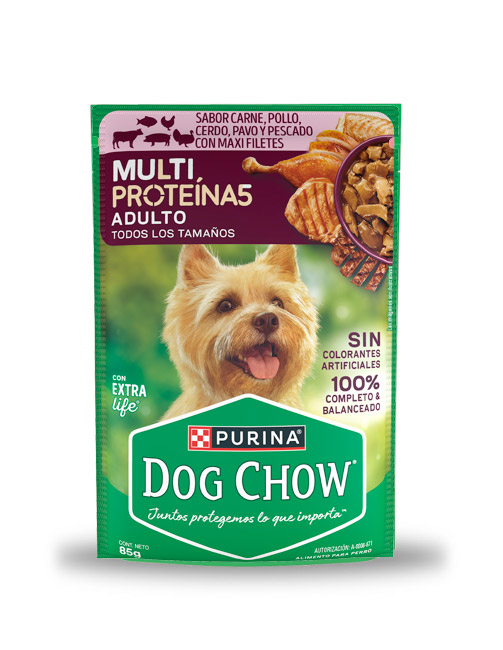 DChowSobreMultiproteina Sobre Dog Chow multiproteínas adulto todos los tamaños - carne, pollo, cerdo, pavo y pescado. (caja 24 pz)