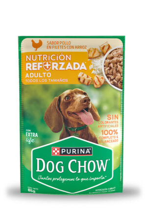 Sobre Dog Chow adulto todos los tamaños - sabor pollo/arroz (caja 24 pz)