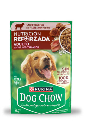 Sobre Dog Chow adulto todos los tamaños - sabor cordero/arroz (caja 24 pz)