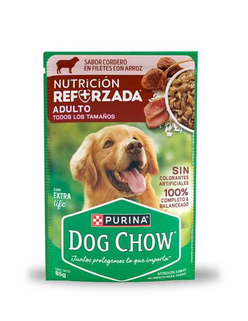 Sobre Dog Chow adulto todos los tamaños - sabor cordero/arroz (caja 24 pz)