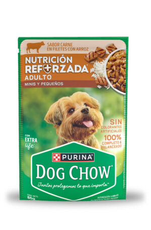 Sobre Dog Chow nutrición reforzada adulto minis y pequeños - carne/arroz (caja 24 pz)