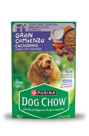 Sobre Dog Chow gran comienzo cachorro - carne, zanahoria, manzana y leche (caja 24 pz)
