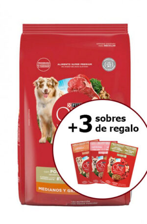 Purina One adulto raza grande carne 7 kg + 3 sobres de regalo
